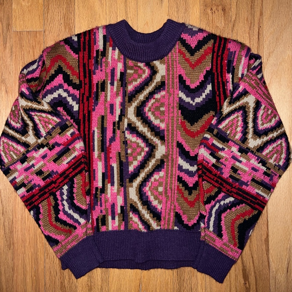 FARM Rio Multicolor Pink Purple Patterned Knit Sweater - Picture 2 of 3